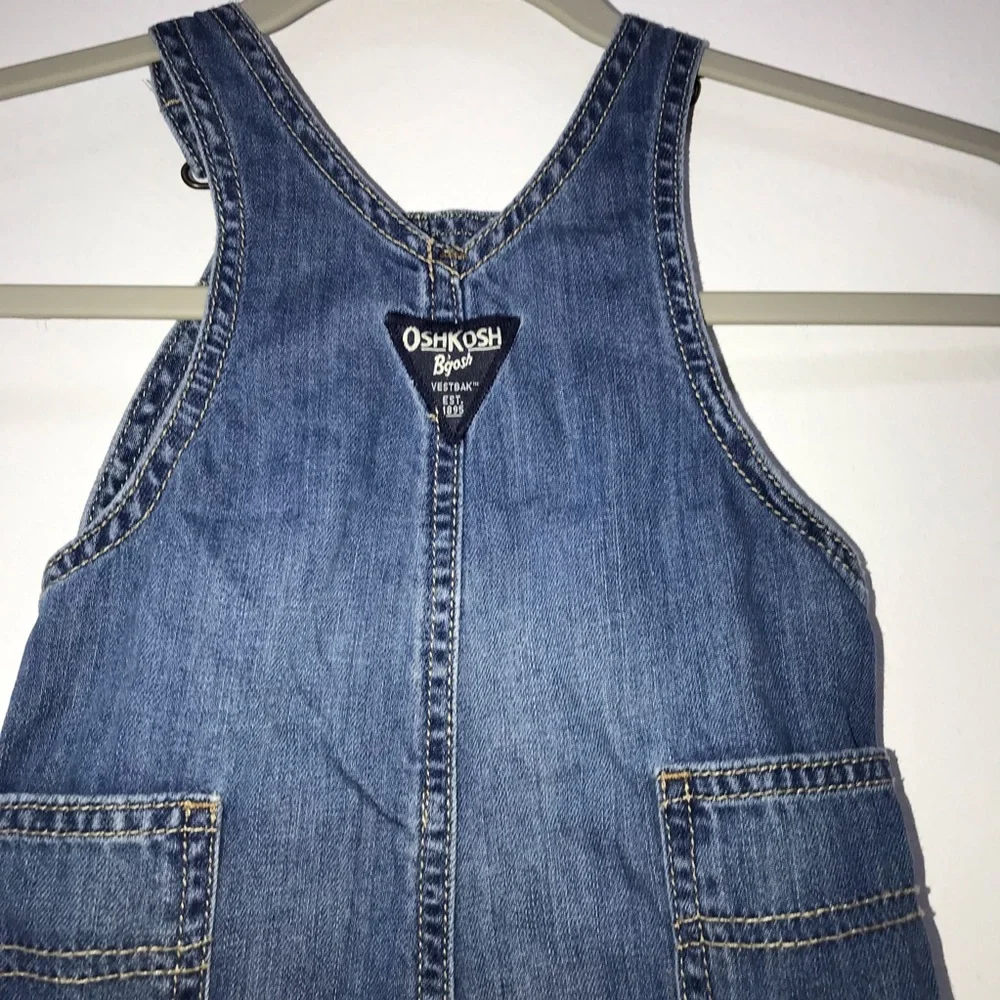 6M Baby Infant Oshkosh Bgosh Osh Kosh Overalls Denim w/ Stripe Pocket Detail